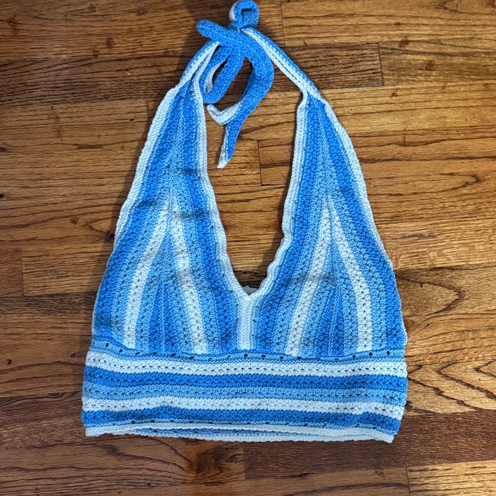Hollister Blue and White Striped Crop Top
